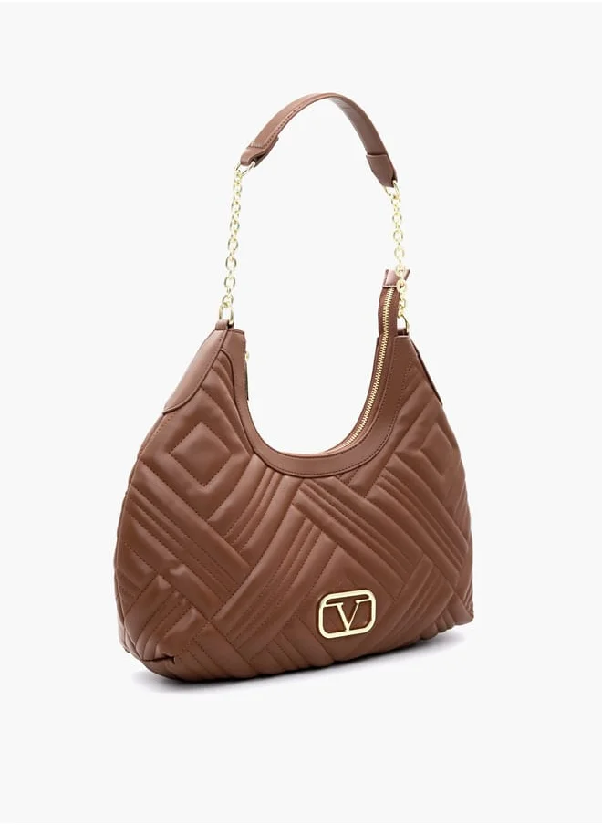 V إيطاليا Quilted Shoulder Bag with Chain Handle and Zip Closure