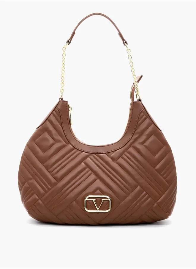 V إيطاليا Quilted Shoulder Bag with Chain Handle and Zip Closure