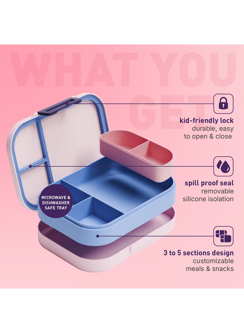 BEOLA Bento Box with 5 Compartments, BPA Free Plastic Lunch Container, Leakproof School Tiffin Lunch Box with Lid, Snack Organizer, Lightweight Food Storage (Unicat Magic) - Image 2