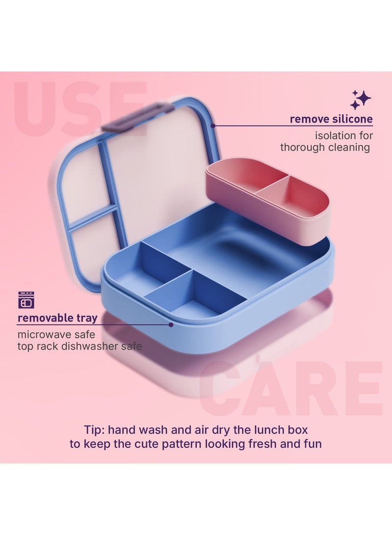 BEOLA Bento Box with 5 Compartments, BPA Free Plastic Lunch Container, Leakproof School Tiffin Lunch Box with Lid, Snack Organizer, Lightweight Food Storage (Unicat Magic) - Image 4