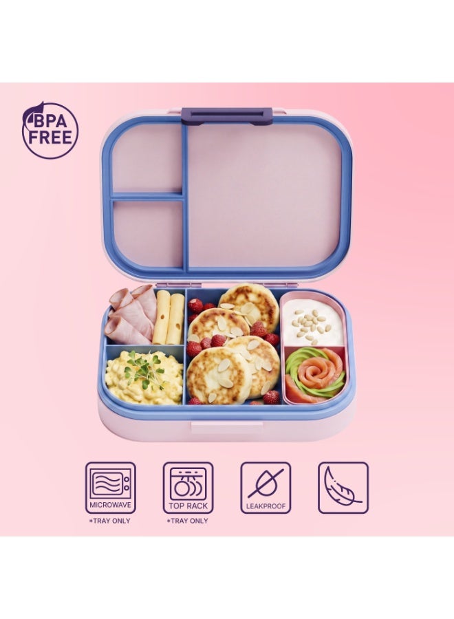 BEOLA Bento Box with 5 Compartments, BPA Free Plastic Lunch Container, Leakproof School Tiffin Lunch Box with Lid, Snack Organizer, Lightweight Food Storage (Unicat Magic) - Image 5