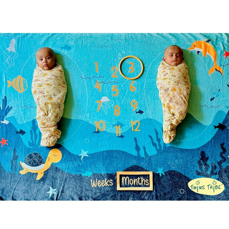 TwinsTribe Milestone Blankets for Twins: Under The Sea | Gift Idea for Newborn Twins | Attractive Gift Box | Perfect for Capturing Memories - Image 2