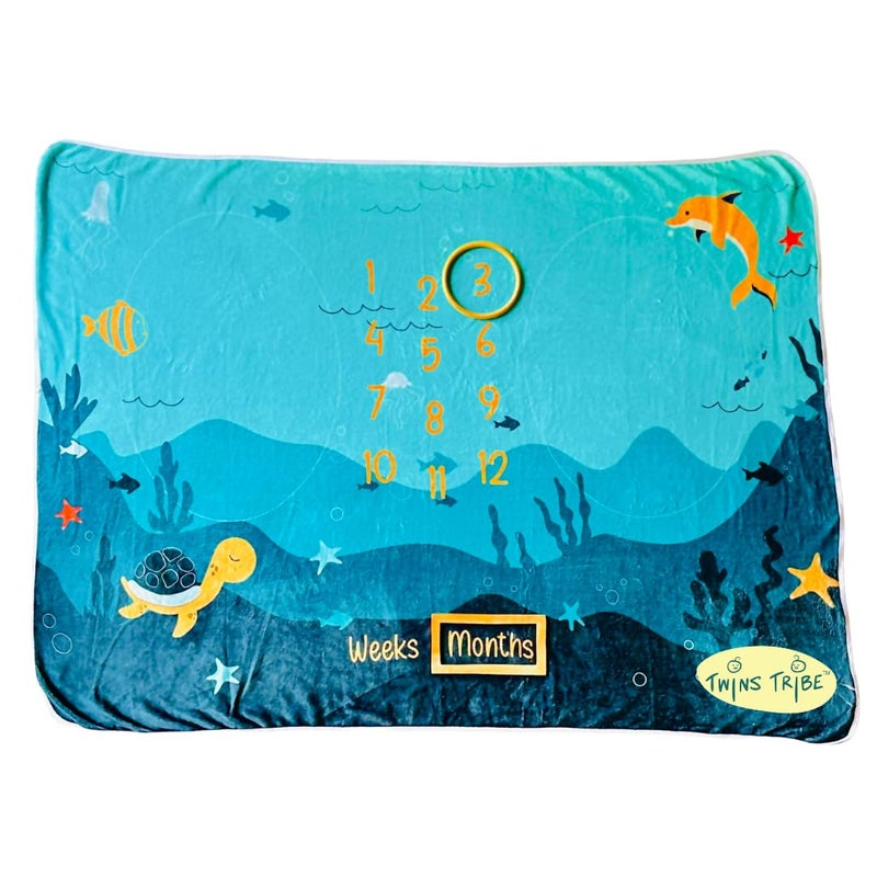 TwinsTribe Milestone Blankets for Twins: Under The Sea | Gift Idea for Newborn Twins | Attractive Gift Box | Perfect for Capturing Memories - Image 1