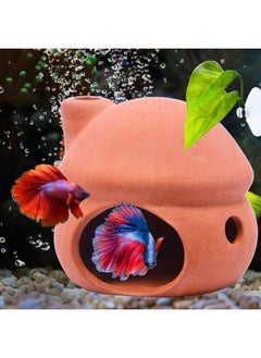 Saim Saim Pleco Caves Betta Fish Tank Accessories, Ceramics Mushroom House Aquarium Decorations Smalland Shrimp Breeding Cave (No Paint + Betta Fish Leaf Pad+Silicone Plug)  - Image 1