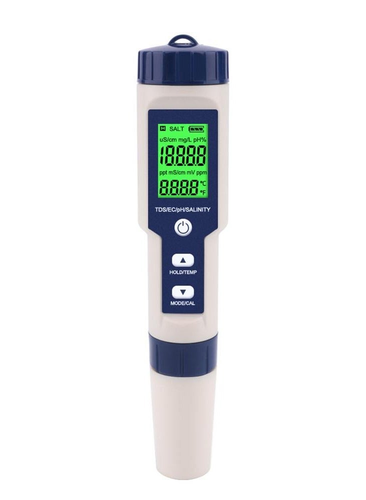 5 In 1 TDS/EC/pH/Salinity/Temperature Meter, Digital Water Quality Monitor Tester, Suitable for Pools, Drinking Water, Aquariums - Image 1