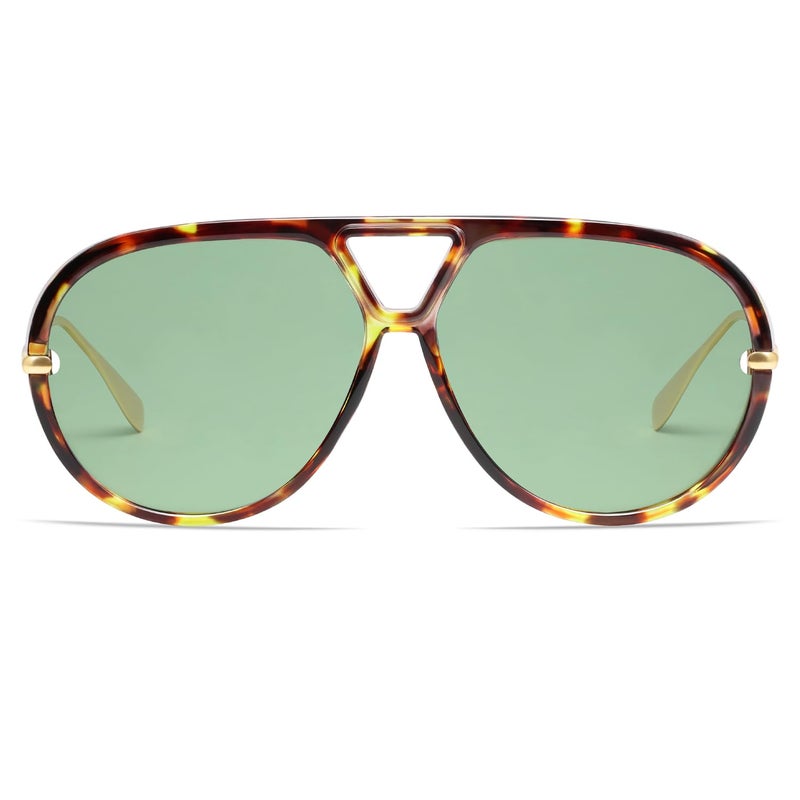 VANLINKER Trendy Polarized Aviator Sunglasses for Women Men Retro Oversized Round Sunglasses Vintage Side Shield Shades VL9798, Tortoise/Green - Image 1