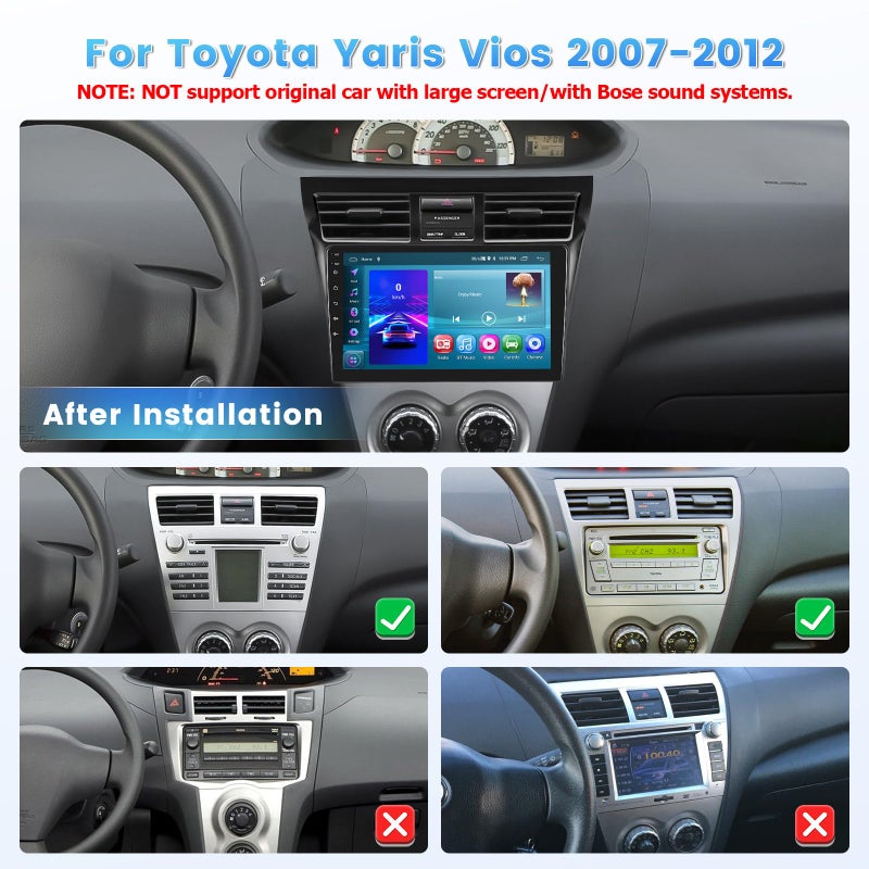 Roinvou [2G+64G] Car Radio for Toyota Yaris Vios 2007-2012 with Wireless Carplay/Android Auto, 9 Inch Android 13 IPS Touch Screen Car Stereo, Bluetooth, GPS Navi, WiFi, SWC, 28UI, DSP + Backup Camera - Image 2