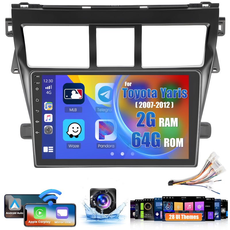 Roinvou [2G+64G] Car Radio for Toyota Yaris Vios 2007-2012 with Wireless Carplay/Android Auto, 9 Inch Android 13 IPS Touch Screen Car Stereo, Bluetooth, GPS Navi, WiFi, SWC, 28UI, DSP + Backup Camera - Image 1