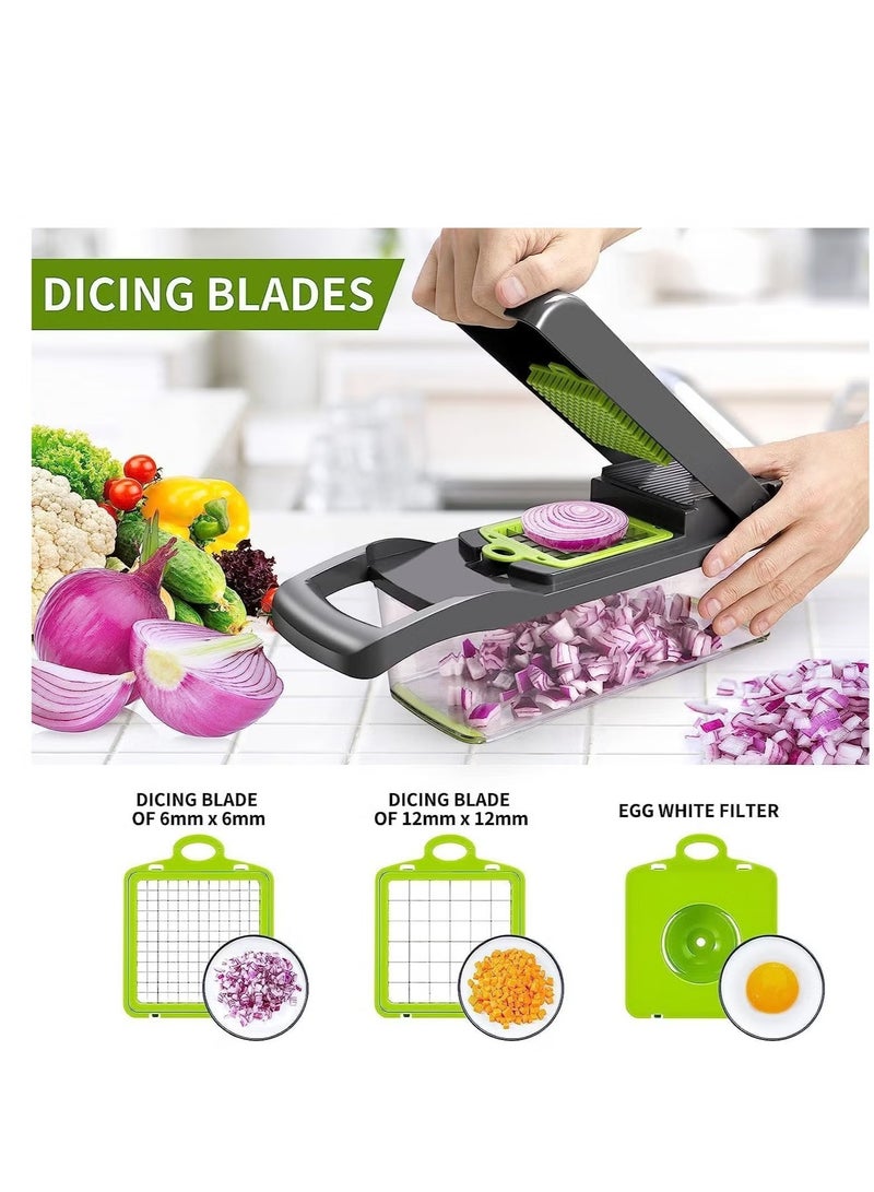 JAJEEK NEW 13-in-1 Vegetable Chopper, Multifunctional Onion Chopper, Food Slicer & Dicer, 8 Blades, Veggie Chopper with Colander Basket & Container for Salad, Potato, Carrot, and More - Image 1