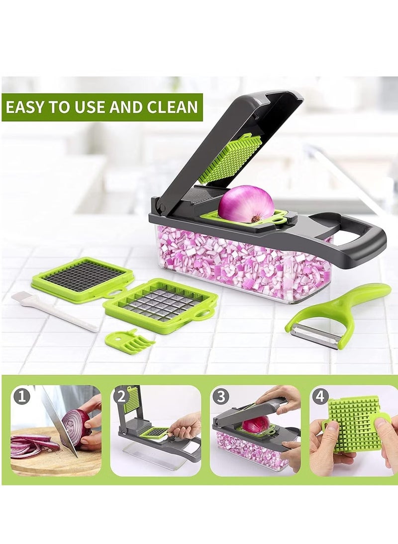 JAJEEK NEW 13-in-1 Vegetable Chopper, Multifunctional Onion Chopper, Food Slicer & Dicer, 8 Blades, Veggie Chopper with Colander Basket & Container for Salad, Potato, Carrot, and More - Image 2