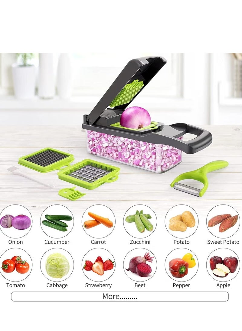 JAJEEK NEW 13-in-1 Vegetable Chopper, Multifunctional Onion Chopper, Food Slicer & Dicer, 8 Blades, Veggie Chopper with Colander Basket & Container for Salad, Potato, Carrot, and More - Image 3