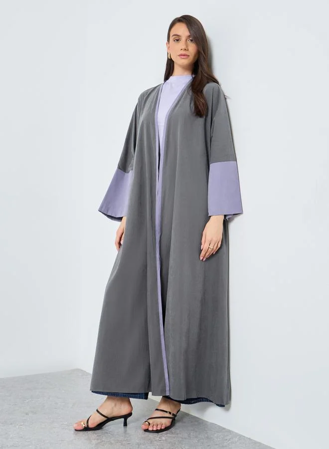 تايك تو Take Two Colorblock Sleeve Open Front Abaya