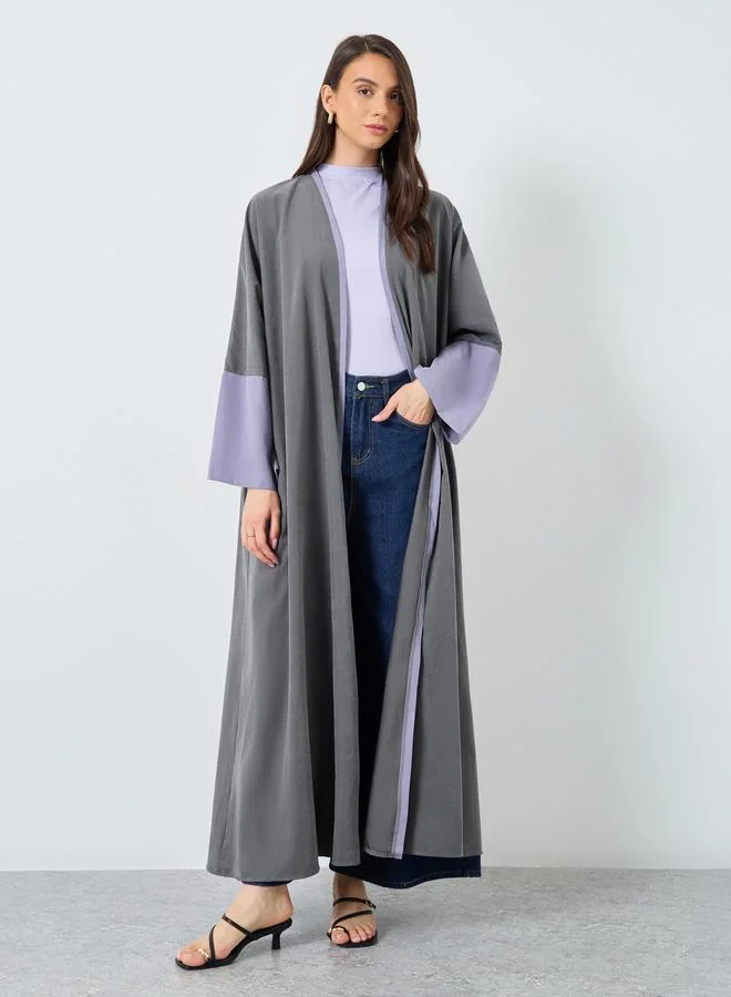 تايك تو Take Two Colorblock Sleeve Open Front Abaya
