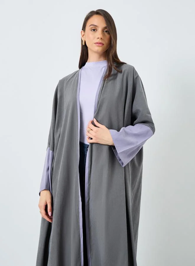 تايك تو Take Two Colorblock Sleeve Open Front Abaya