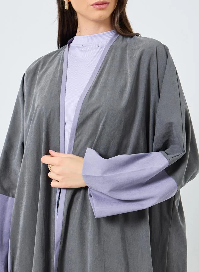 تايك تو Take Two Colorblock Sleeve Open Front Abaya