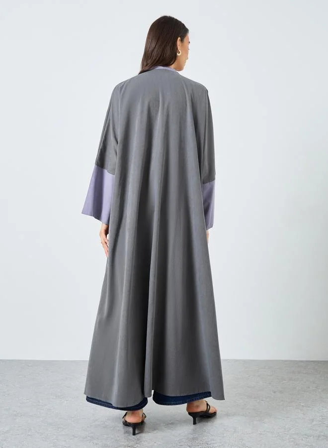 تايك تو Take Two Colorblock Sleeve Open Front Abaya