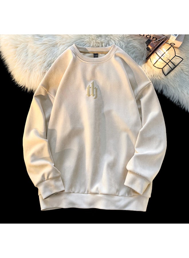 Poum American Style Suede Fleece Sweatshirt Men's Spring Autumn Youth Trendy Long Sleeve Y300 Beige 2XL - Image 2