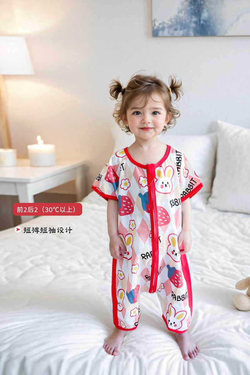 Superman Doudou Spring and Summer Thin Baby Gauze Sleeping Bag Baby Short-sleeved Leg Kick-proof Quilt for Middle and Big Children All Seasons HAPPY rabbit (two gauze after the first two) 