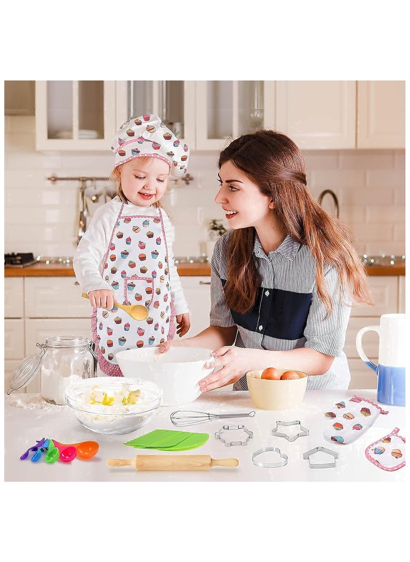 Hihonor - Montessori Kids Cooking Baking Set,Kids Chef Outfit Set 20PCS Includes Chef Hat,Apron Mitt&Utensil for Little Girls Boys,Children Dress up Pretend Gift Chef Role Play Costume Set for Toddlert/Age 3-8 - Image 1