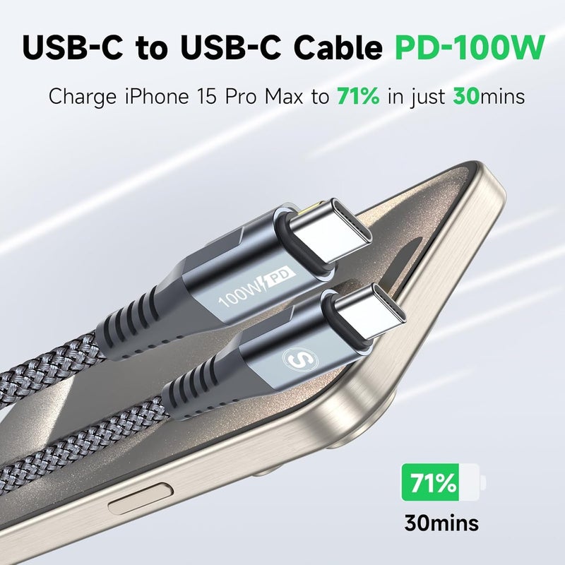 sweguard USB C Cable [2-Pack,3M ],100W Power Delivery PD Braided Super Fast Charge Cable USB Type C for iPhone 15 16 17 Pro Max Plus,MacBook,iPad Pro,Galaxy S25 S24 S23 S22 S21, Huawei - Image 2