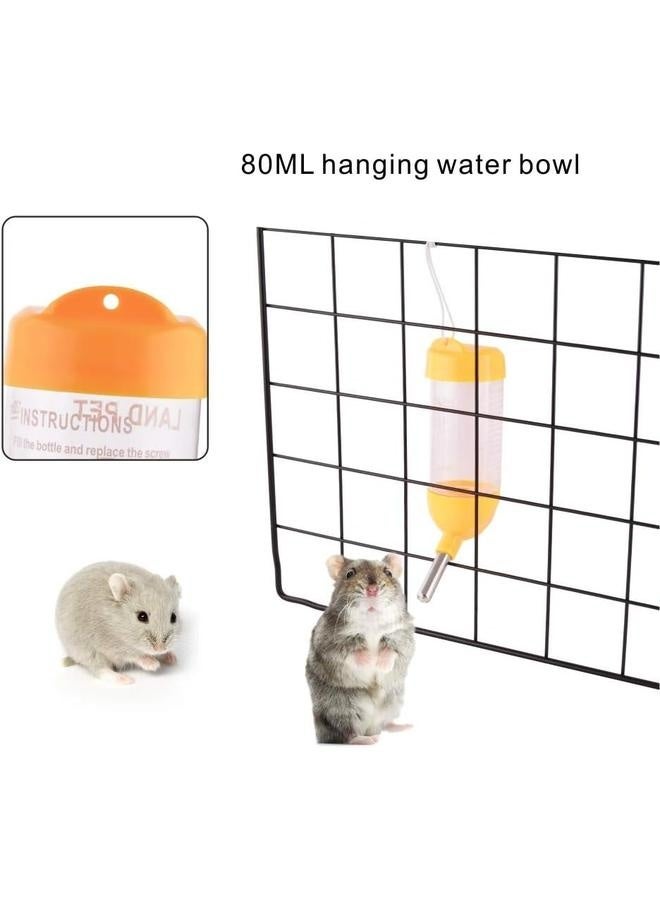 Little Pet Automatic Drinking Bottle with Food Container Base Hut Hanging Water (80ml,Yellow)Feeding Bottles Auto Dispenser for Small Animals