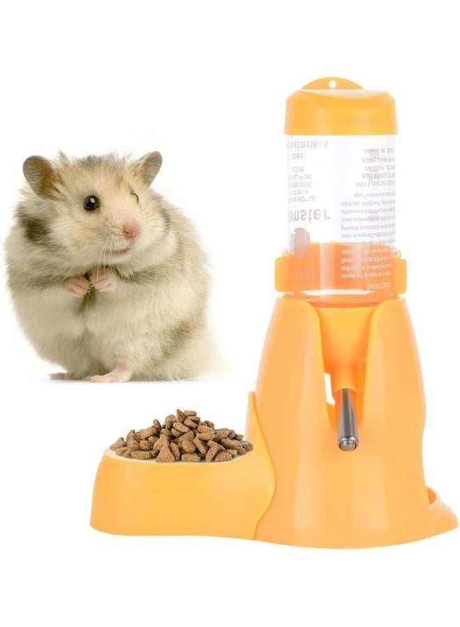 Little Pet Automatic Drinking Bottle with Food Container Base Hut Hanging Water (80ml,Yellow)Feeding Bottles Auto Dispenser for Small Animals