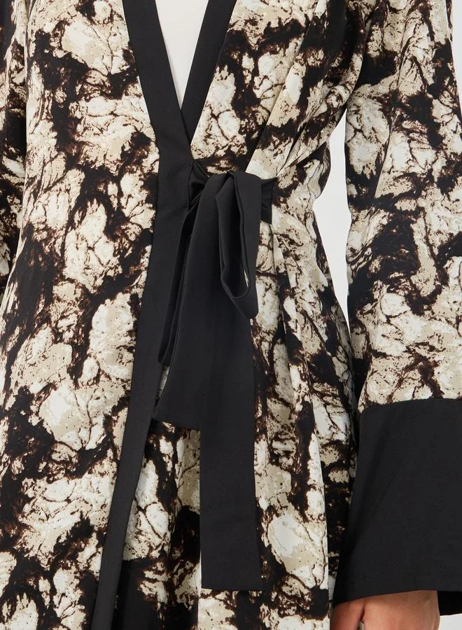 تايك تو Take Two Floral Print Tie Waist Kimono with Wide Leg Pants Set