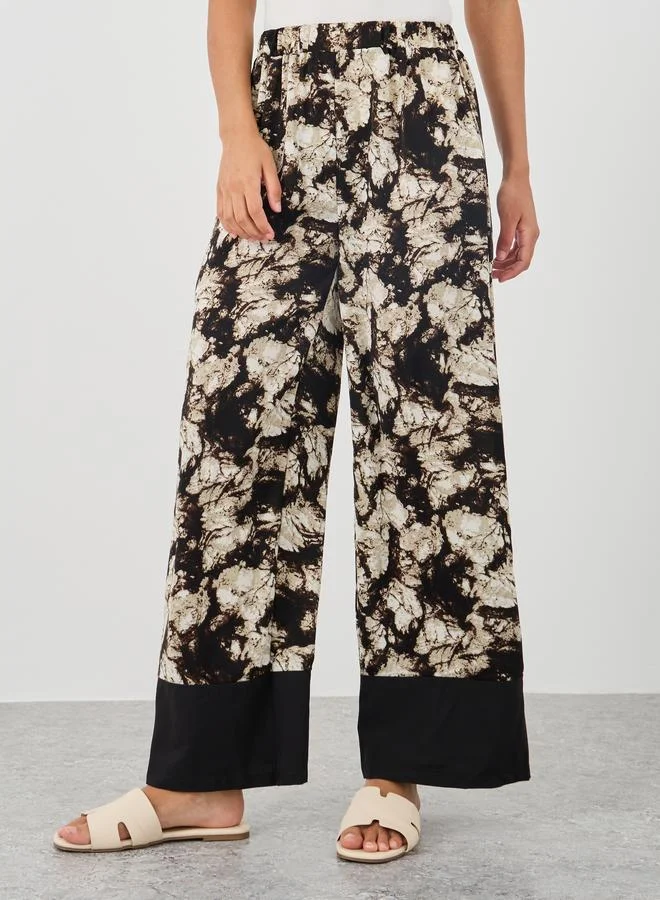 تايك تو Take Two Floral Print Tie Waist Kimono with Wide Leg Pants Set