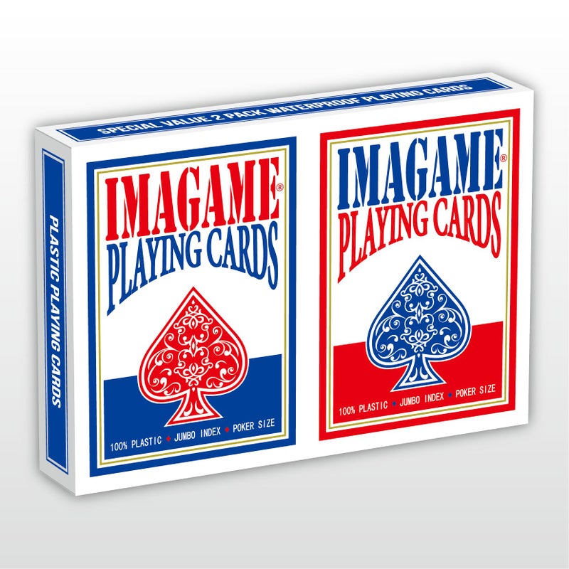 IMAGAME Plastic Playing Cards, Poker Size, Casino Quality, Jumbo Index, Waterproof & Washable, Perfect for Texas Holdâ€™em Poker, 1 Blue Deck & 1 Red Deck - Image 1