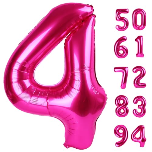 IWERP Hot Pink 4 Balloon Number Balloons 40 Inch 4th Birthday Decorations for Girls Four Large Numbers for Party Decor Number 4 Balloon - Image 1