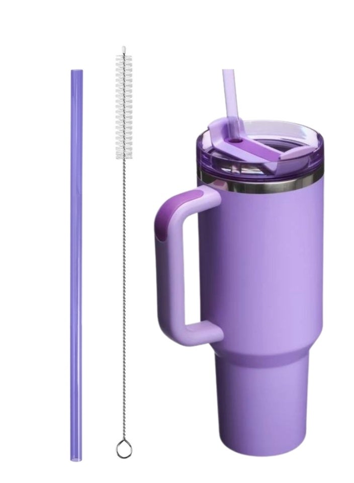 اس تي ان مجموعة ماصة وفرشاة قابلة لإعادة الاستخدام - متوافقة مع أكواب Quencher سعة 30 أونصة/40 أونصة - ماصة سيليكون خالية من مادة BPA + فرشاة تنظيف، ملحقات صديقة للبيئة - أرجواني - Image 1