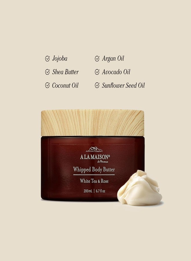 A La Maison Amber Collection White Tea & Rose Starter Kit - Shower Oil + Body Scrub + Body Butter – Gently Exfoliates & Softens Skin – French Formula, Plant-Based - Image 4