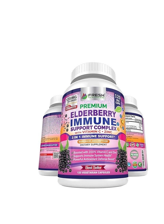 فريش هيلث كير مركب دعم المناعة الفاخر من نبات البلسان مع فيتامين C بالإضافة إلى الزنك، 120 كبسولة نباتية