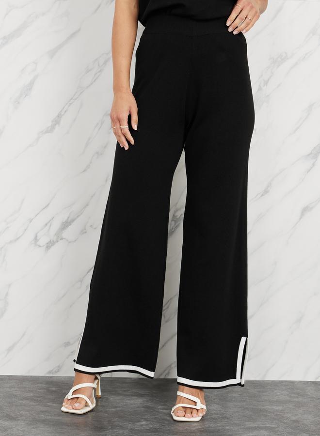 Take Two Take Two Contrast Tipped Side Slit Detail Knit Blouse and Straight Leg Pant Set - Image 5