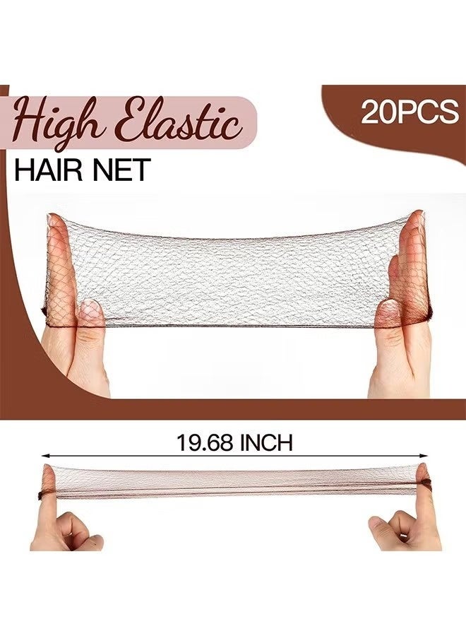Hair Accessories Set: 20PCS Mesh Hair Nets Invisible and 50PCS U Shaped Hair Pins for Women, Girls, Ballet Bun Maker & Dance (Hair Nets- 20 inch(50cm), Hair Pins- 2.4 inch(6cm)), Brown - Image 2