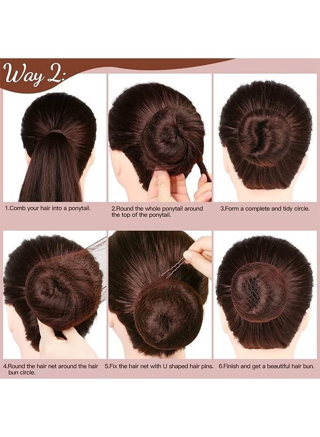 Hair Accessories Set: 20PCS Mesh Hair Nets Invisible and 50PCS U Shaped Hair Pins for Women, Girls, Ballet Bun Maker & Dance (Hair Nets- 20 inch(50cm), Hair Pins- 2.4 inch(6cm)), Brown - Image 4