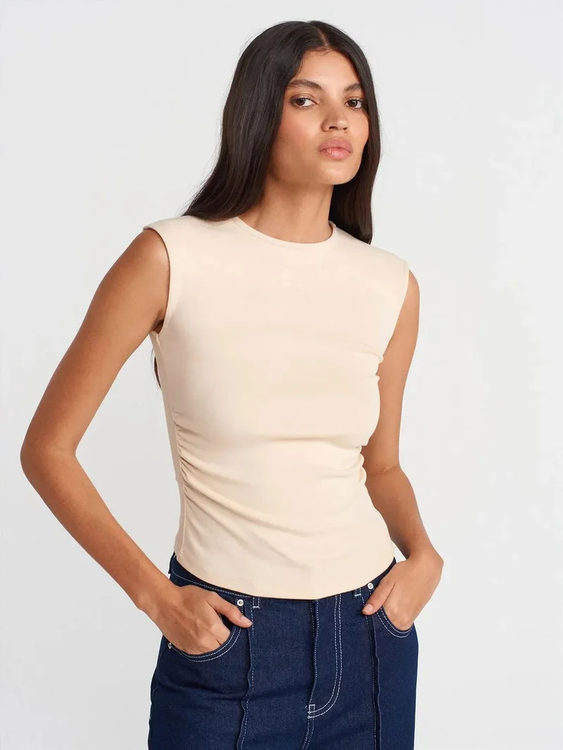 Dilvin DILVIN Women's Ribbed Sleeveless Crew Neck T-Shirt