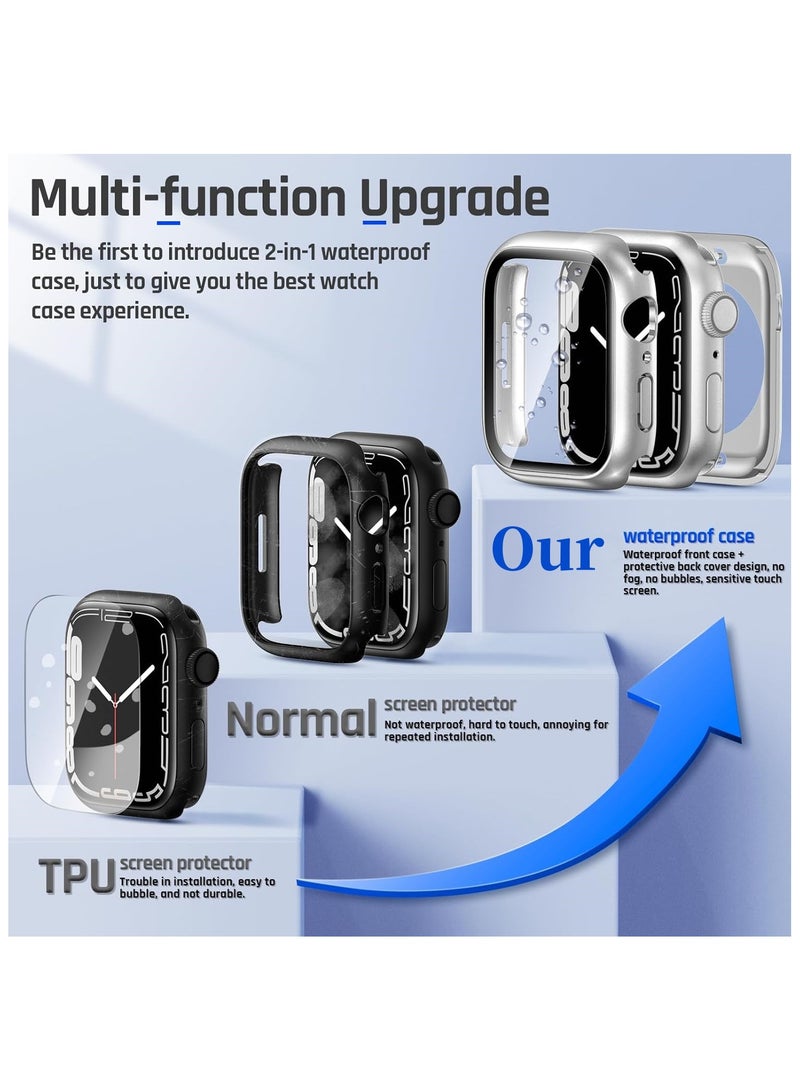 Beauenty Waterproof Case for Apple Watch SE Series 6/5/4 44mm with Tempered Glass Screen Protector, 360 Full Coverage Protective Cover for iWatch 44mm, Silver - Image 2