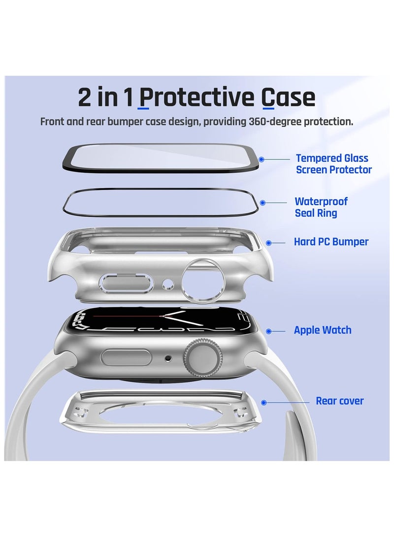 Beauenty Waterproof Case for Apple Watch SE Series 6/5/4 44mm with Tempered Glass Screen Protector, 360 Full Coverage Protective Cover for iWatch 44mm, Silver - Image 4