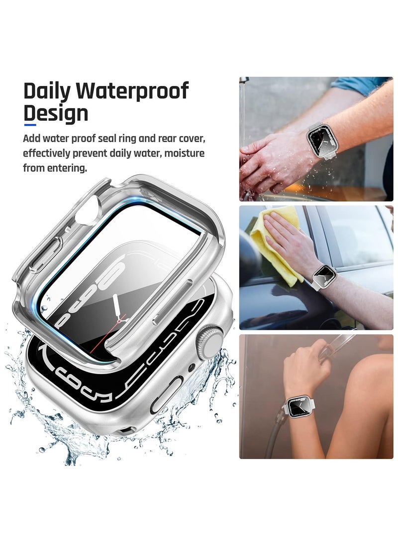 Beauenty Waterproof Case for Apple Watch SE Series 6/5/4 44mm with Tempered Glass Screen Protector, 360 Full Coverage Protective Cover for iWatch 44mm, Silver - Image 3