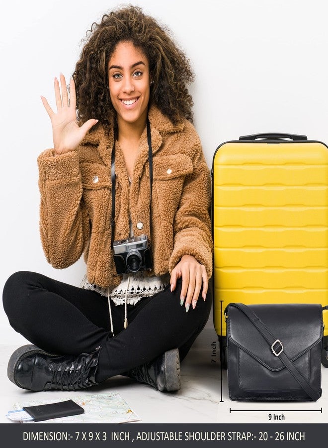 Ozora Leather Flapover Crossbody Handbag Purse for Women with Adjustable Strap & Overflap Snap Closure Tote/Bag (Black NDM) - Image 3