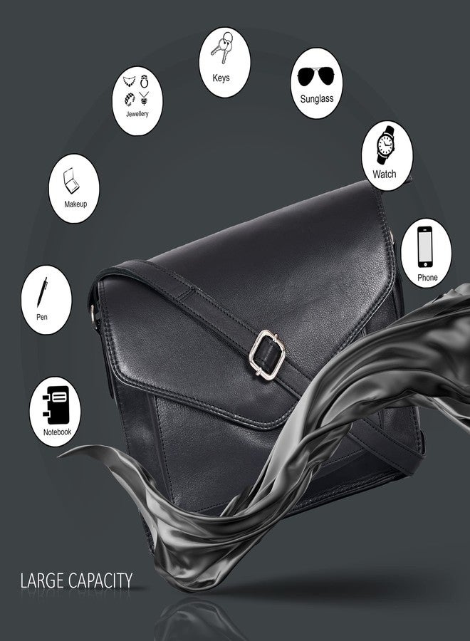 Ozora Leather Flapover Crossbody Handbag Purse for Women with Adjustable Strap & Overflap Snap Closure Tote/Bag (Black NDM) - Image 5