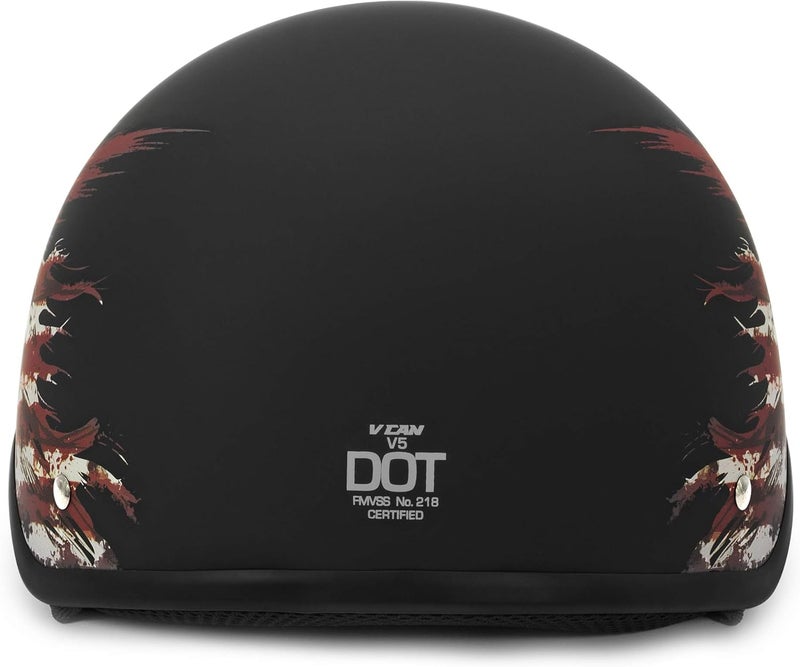 VCAN Cruiser Solid Half Face Motorcycle Helmet with Flat Black Flag Design - Image 5