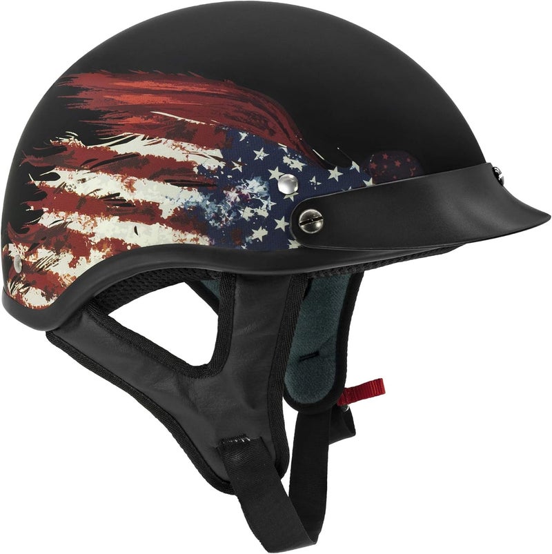 VCAN Cruiser Solid Half Face Motorcycle Helmet with Flat Black Flag Design - Image 3