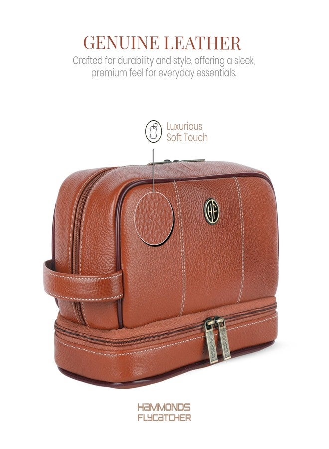 Hammonds Flycatcher 11 Cms Genuine Leather Toiletry Bag For Men, Tan Dopp Kit, Travel Accessory- Toiletry Kit, Large Shaving Kit Bag, Grooming Kit Organizer, Hand Stitched Vanity Case - Image 2