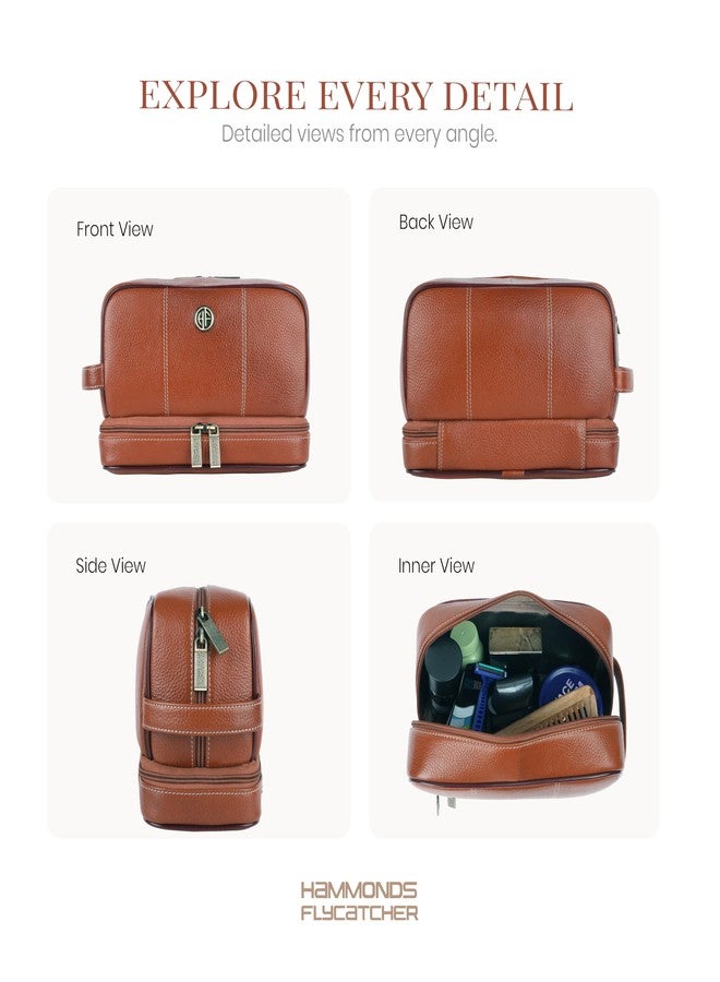 Hammonds Flycatcher 11 Cms Genuine Leather Toiletry Bag For Men, Tan Dopp Kit, Travel Accessory- Toiletry Kit, Large Shaving Kit Bag, Grooming Kit Organizer, Hand Stitched Vanity Case - Image 3