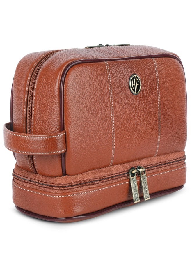 Hammonds Flycatcher 11 Cms Genuine Leather Toiletry Bag For Men, Tan Dopp Kit, Travel Accessory- Toiletry Kit, Large Shaving Kit Bag, Grooming Kit Organizer, Hand Stitched Vanity Case - Image 1