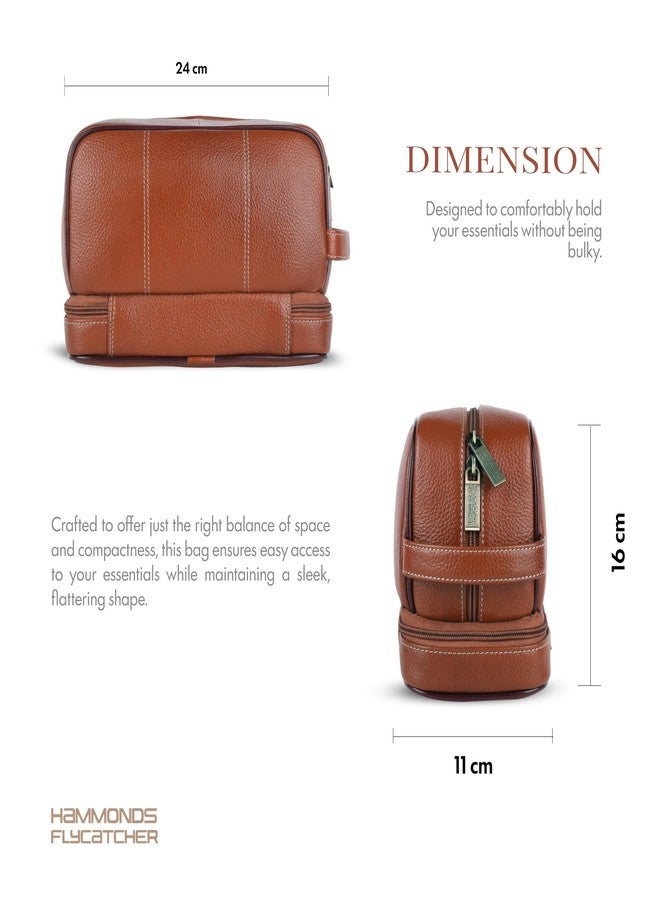 Hammonds Flycatcher 11 Cms Genuine Leather Toiletry Bag For Men, Tan Dopp Kit, Travel Accessory- Toiletry Kit, Large Shaving Kit Bag, Grooming Kit Organizer, Hand Stitched Vanity Case - Image 5