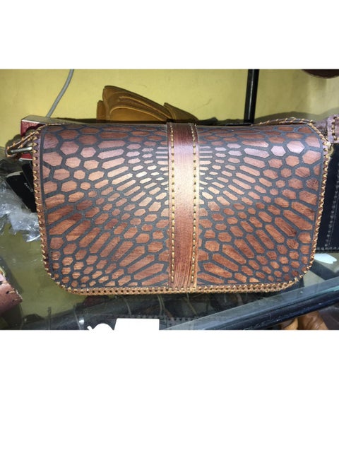 Genuine leather cross bag, handmade, with laser engraving (medium size) 3 zippers, one inside, one in the back and one in the front Shiny thread Velvet lining Belt handle (Distinctive and unique hand-made work for special people)