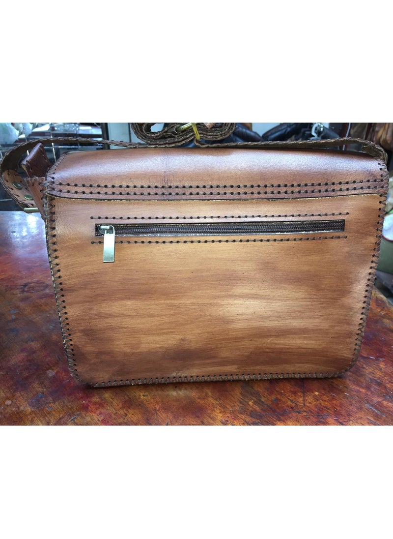 Generic - Genuine leather cross bag, handmade, with laser engraving (medium size) 3 zippers, one inside, one in the back and one in the front Shiny thread Velvet lining Belt handle (Distinctive and unique hand-made work for special people) - Image 1